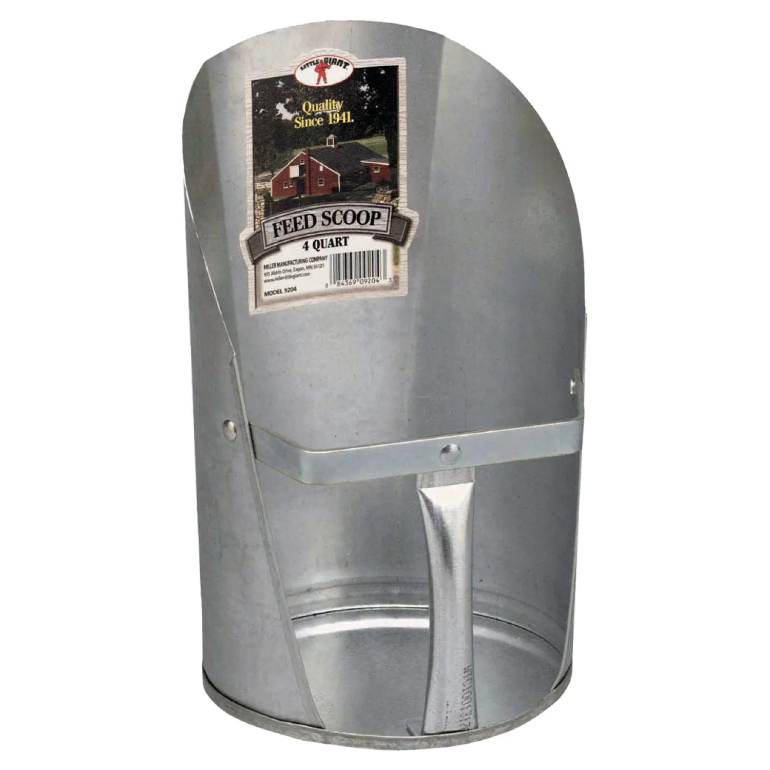 Miller Mfg 9204 Little Giant 9204 Flat End Feed Scoop, 4 qt, 7 in W X 6-3/4 in L X 11.812 in H, Heavy Gauge Steel