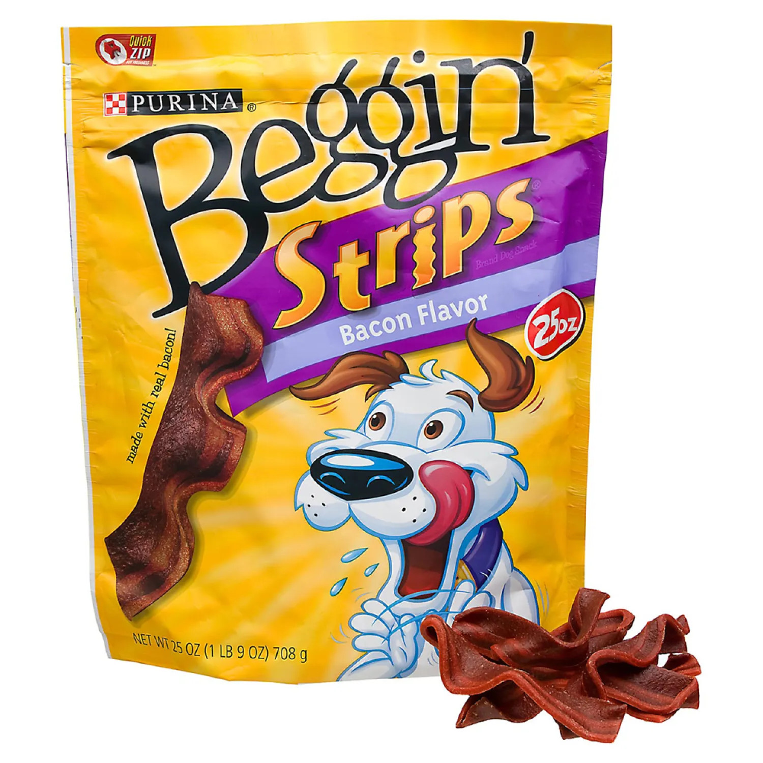 Purina 3810011049 Nestle Purina Beggin Strip, Bacon Flavor, Dog Treat Made with Real Bacon, 25 oz Pouch - 3810011049