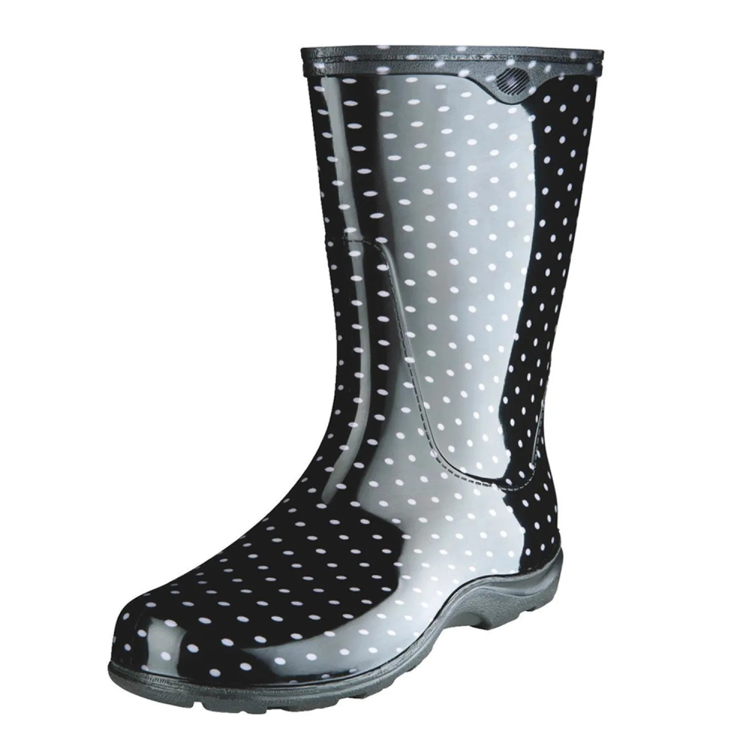 Sloggers 5013BP09 Sloggers Polka Dot Rain and Garden Boots with All Day Comfort Insole, Size 9, Women, Black/White - 5013BP09