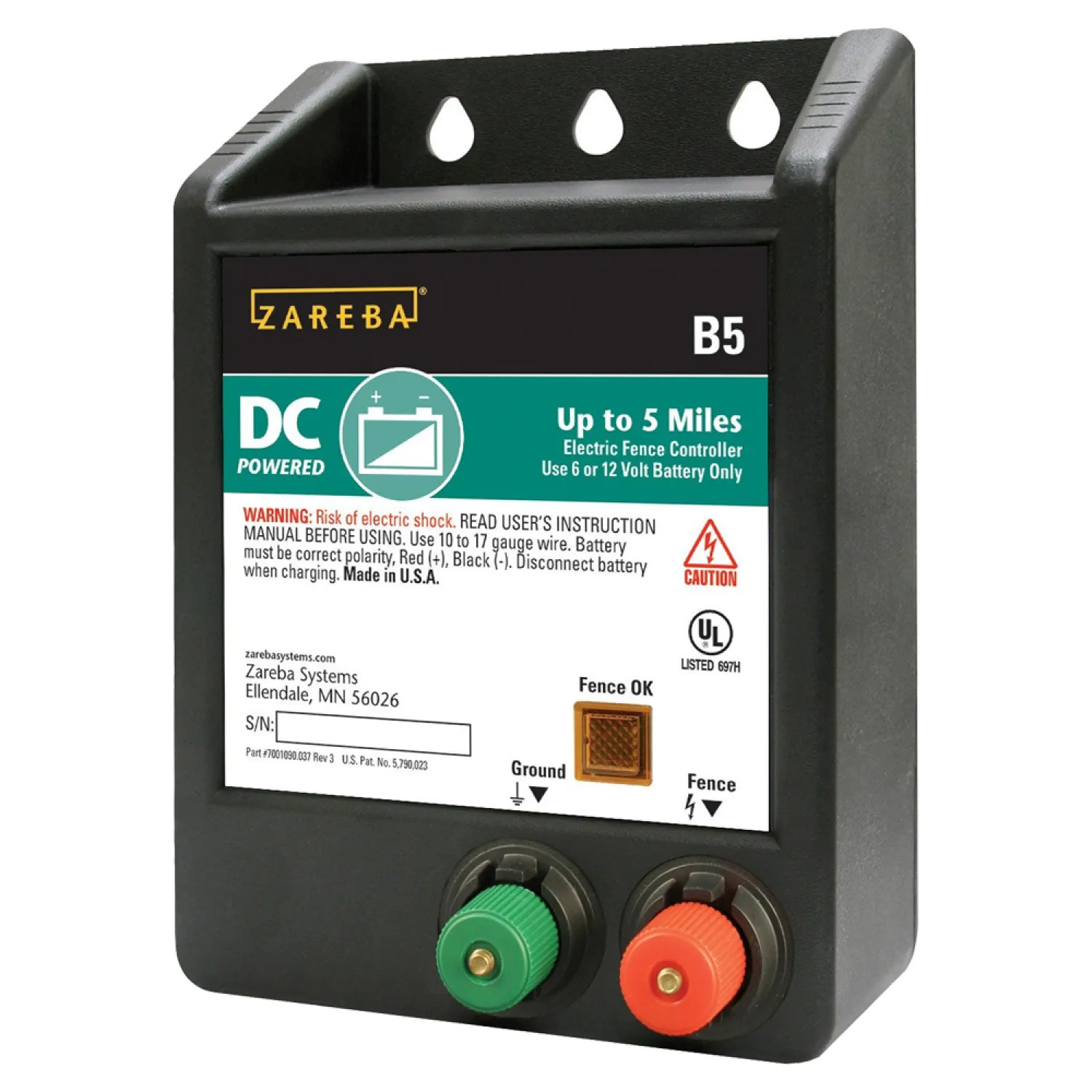 Zareba EDC5M-Z/B5 Zareba EDC5M-Z/B5 Solid State Electric Fence Charger, Battery Powered, 0.25 j