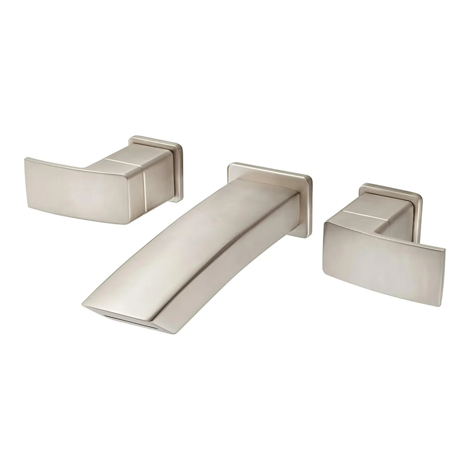 Pfister LG49-DF3K Pfister Kenzo Widespread Wall-Mount Bathroom Faucet, Laminar Flow, Two-Handle, 1.2 GPM, Lever Handle, Less Pop-Up Drain, Brushed Nickel - LG49-DF3K