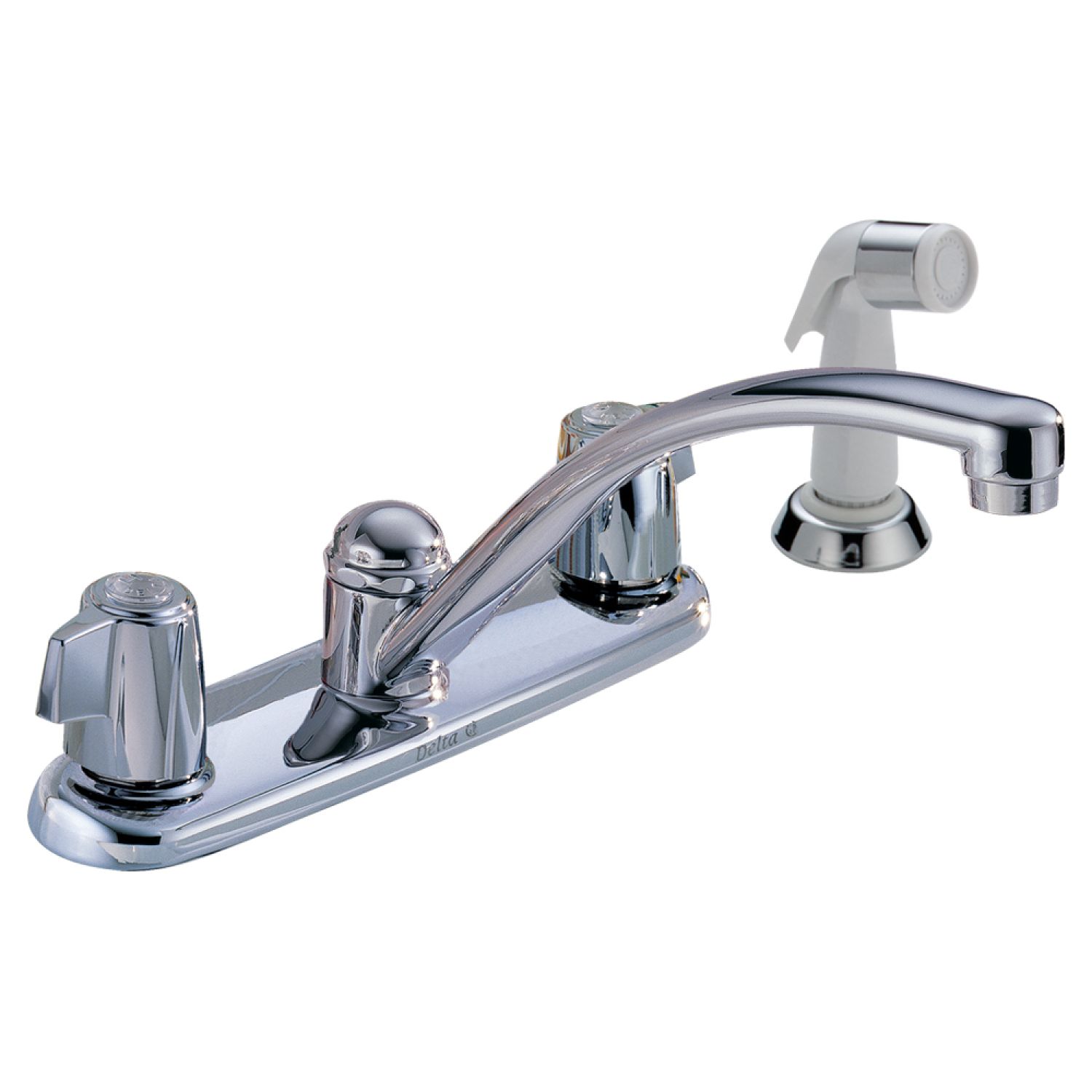 Delta 2400LF Delta Classic Two Handle Deck Mount Kitchen Faucet w/ Side Spray, H28 Mini Blade Handles, Lead-Free, Chrome - 2400LF