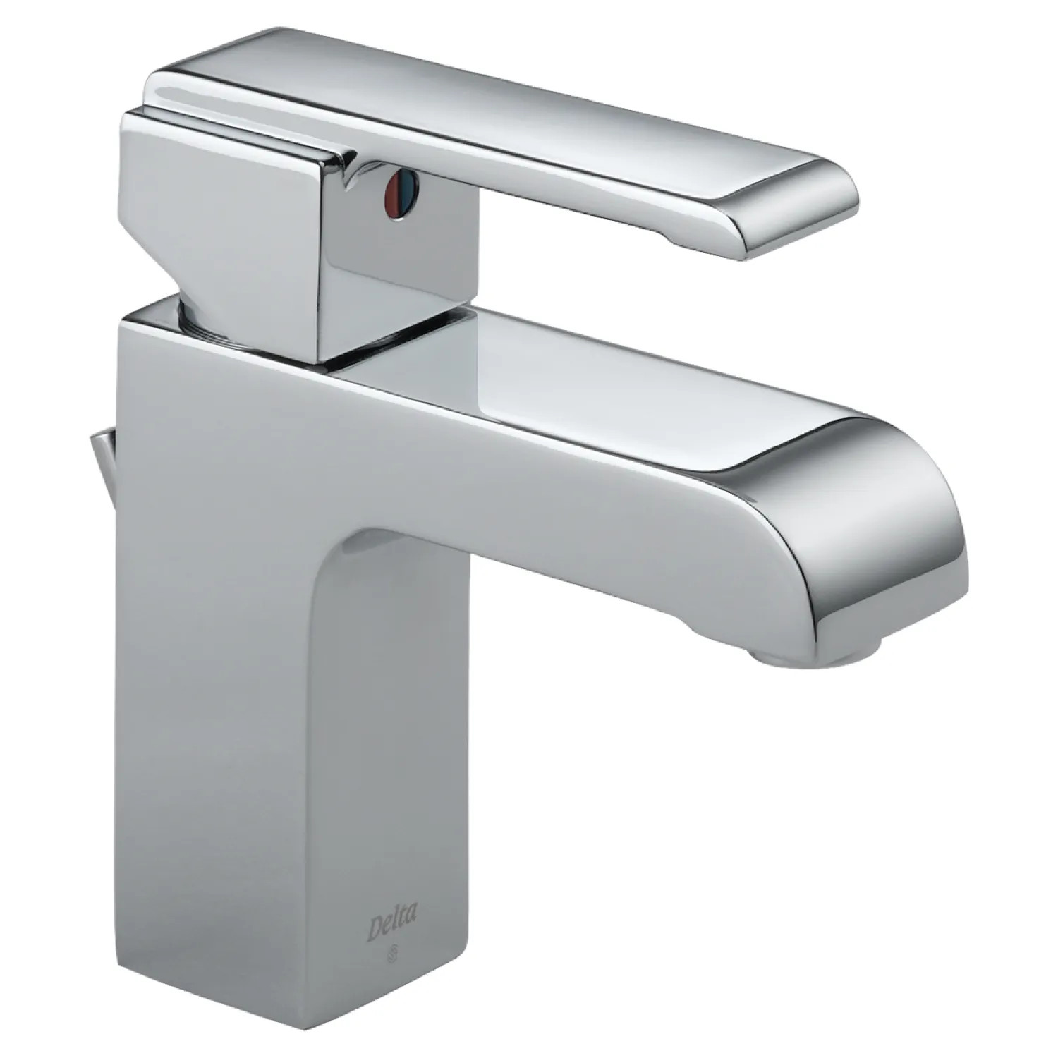 Delta 586LF-MPU Delta Arzo Angular Spout Deck-Mount Chrome Lavatory Faucet with Red/Blue Indicators, Metal Pop-Up, 1.5 GPM, Single-Handle - 586LF-MPU