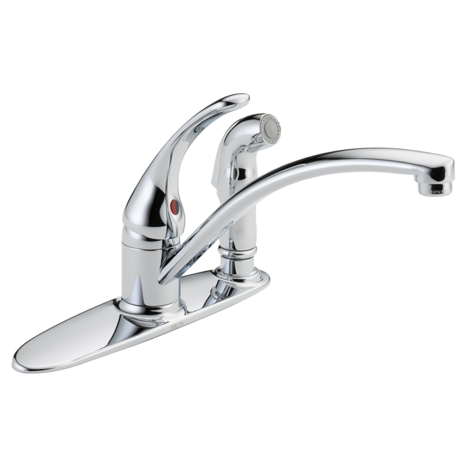 Delta B3310LF Delta Foundations Single Handle Kitchen Faucet w/ Spray in Deck Plate, Chrome - B3310LF