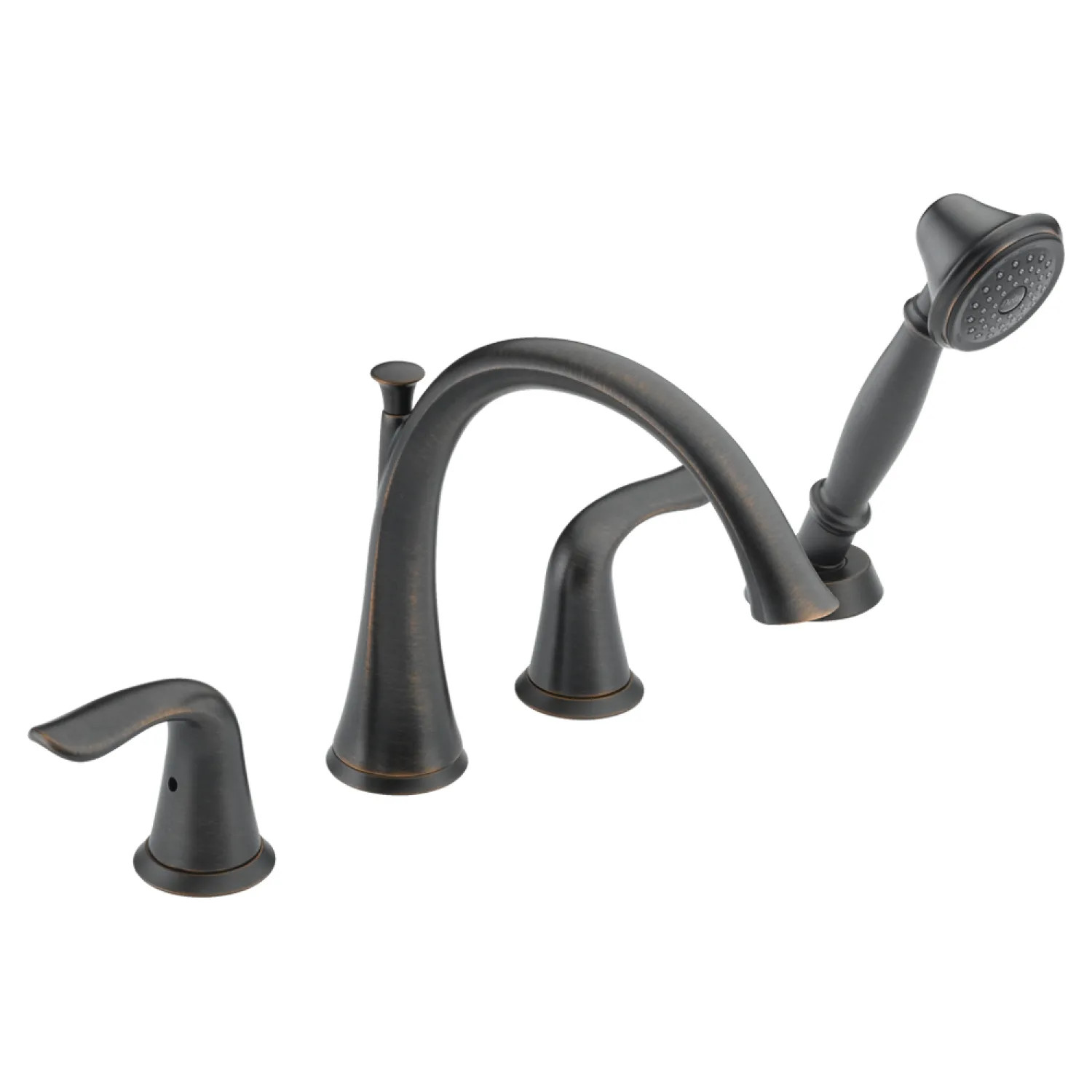 Delta T4738-RB Delta Lahara Two-Handle Roman Tub Faucet Trim with 1.75 GPM Single-Setting Hand Shower, High Arc Spout, Lever Handles, Venetian Bronze - T4738-RB