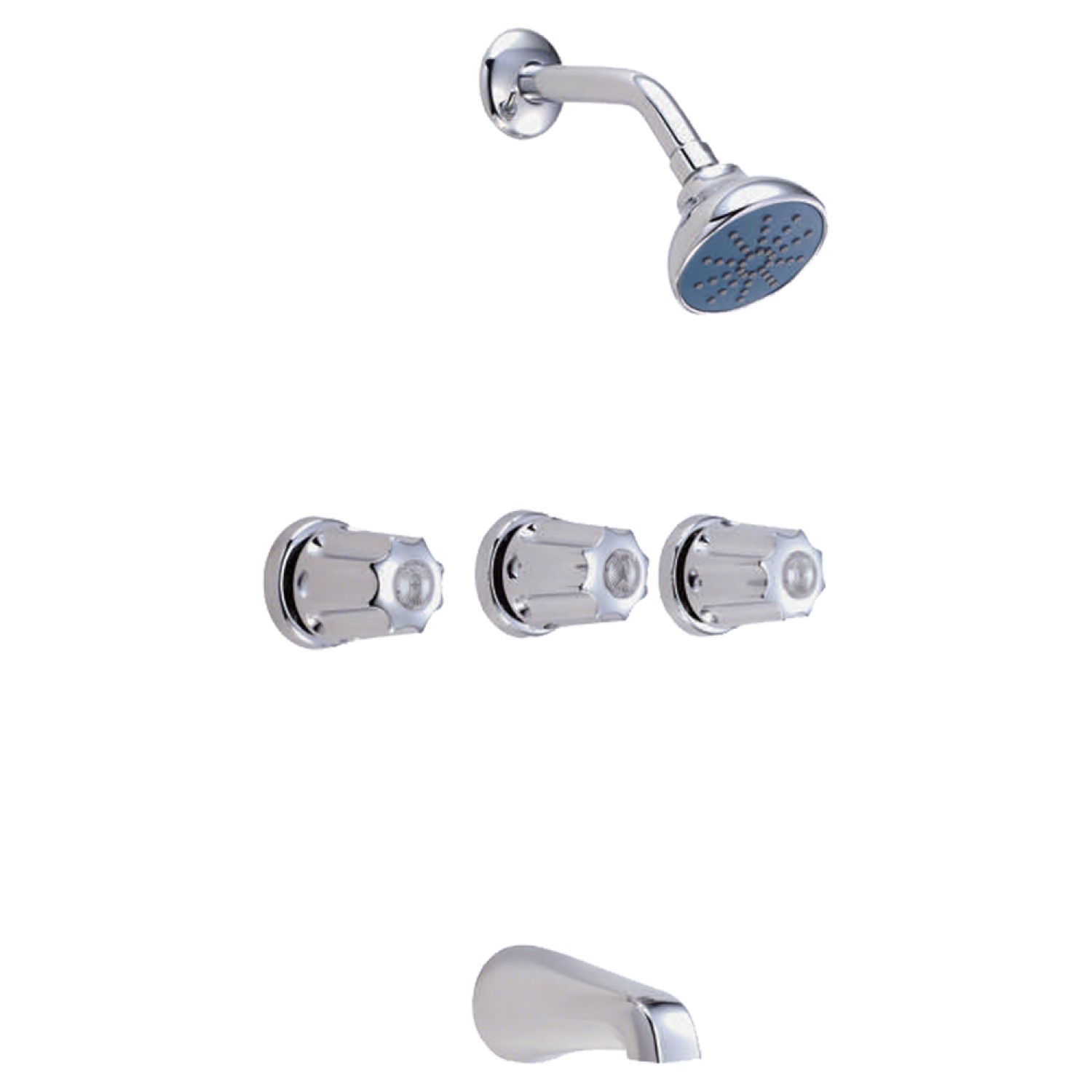 Gerber G0748031 Gerber Classics 3-Handle Tub/Shower Faucet with Single-Function Showerhead, 1.75 GPM, Metal Fluted Handles, Sweat, Threaded Escutcheon, Chrome - 07-48-031