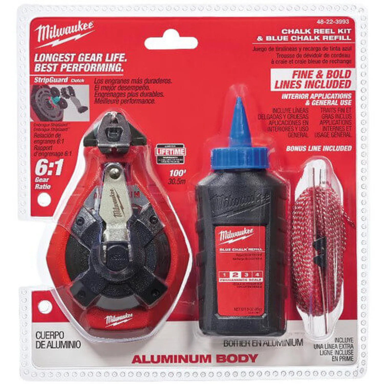 Milwaukee 48-22-3993 Milwaukee 48-22-3993 Fine Line Chalk Reel Kit with Bonus Bold Line