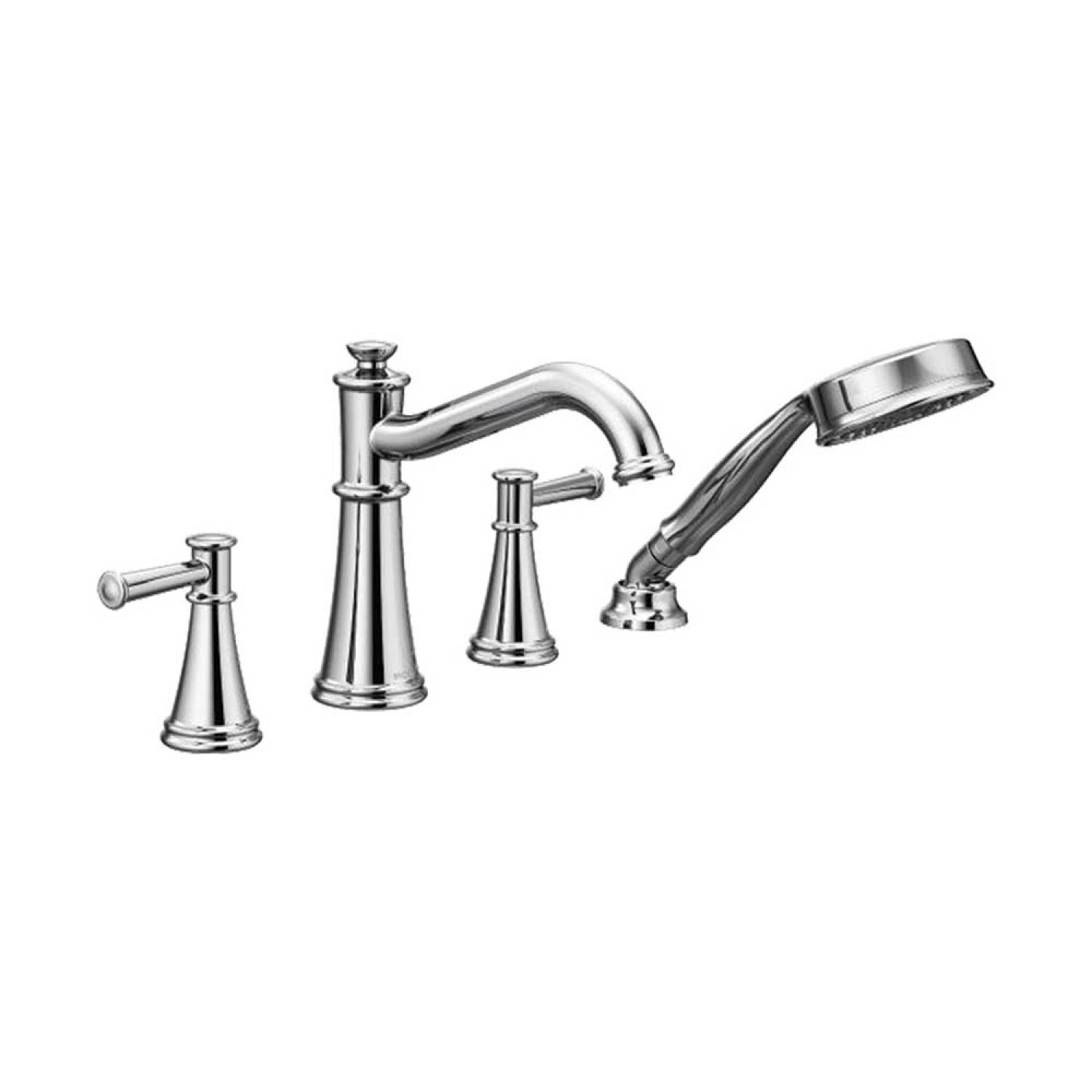 Moen T9024 Moen Belfield Two-Handle Diverter Roman Tub Faucet with 1.75 GPM Single-Function Hand Shower, Metal Lever Handles, Polished Chrome - T9024