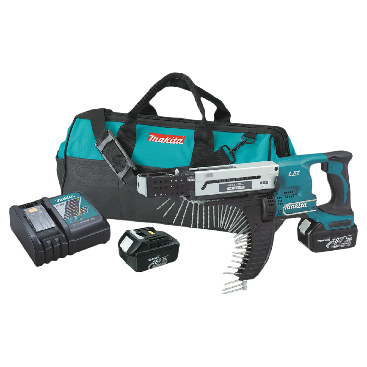 Makita XRF01 Makita 18V LXT Lithium-Ion Cordless Autofeed Screwdriver Kit with 2-Pack 3.0Ah Battery, Charger, and Tool Bag - XRF01