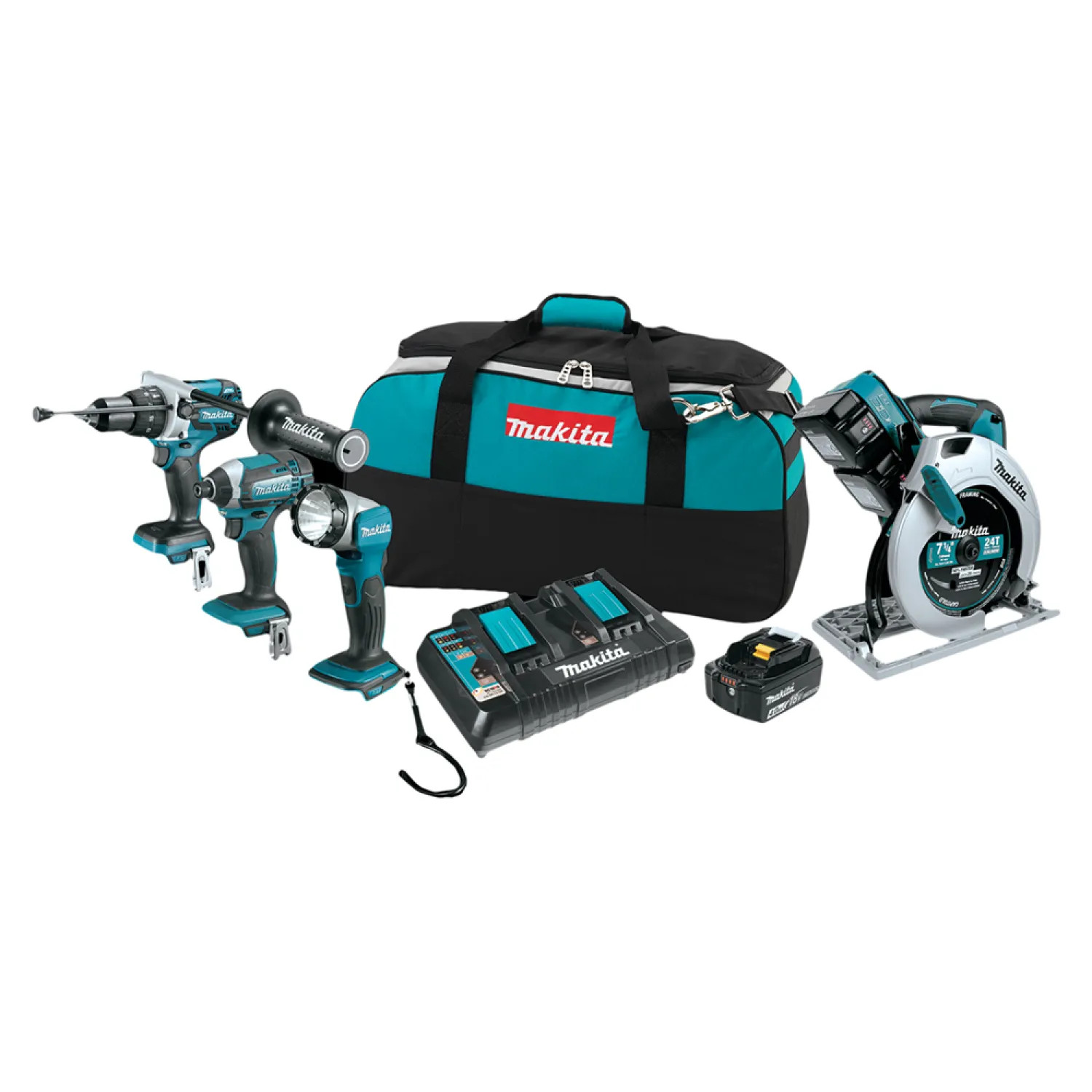 Makita XT443PM Makita 18V LXT Lithium-Ion Cordless Impact Driver, Hammer Driver-Drill, Circular Saw, and Flashlight Combo Kit (4.0Ah) - XT443PM