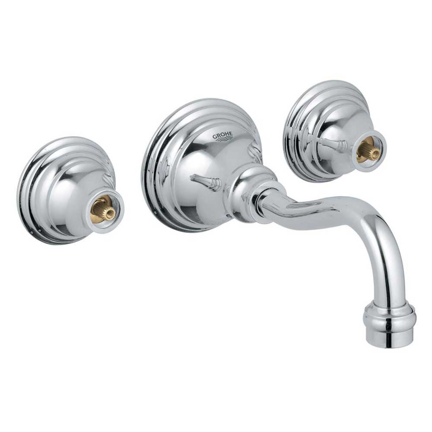 Grohe 2013500A Grohe Bridgeford Two-Handle Wall-Mount Widespread StarLight Chrome Bathroom Faucet, 1.2 GPM, WaterSense, Three-Holes, Less Handles - 2013500A