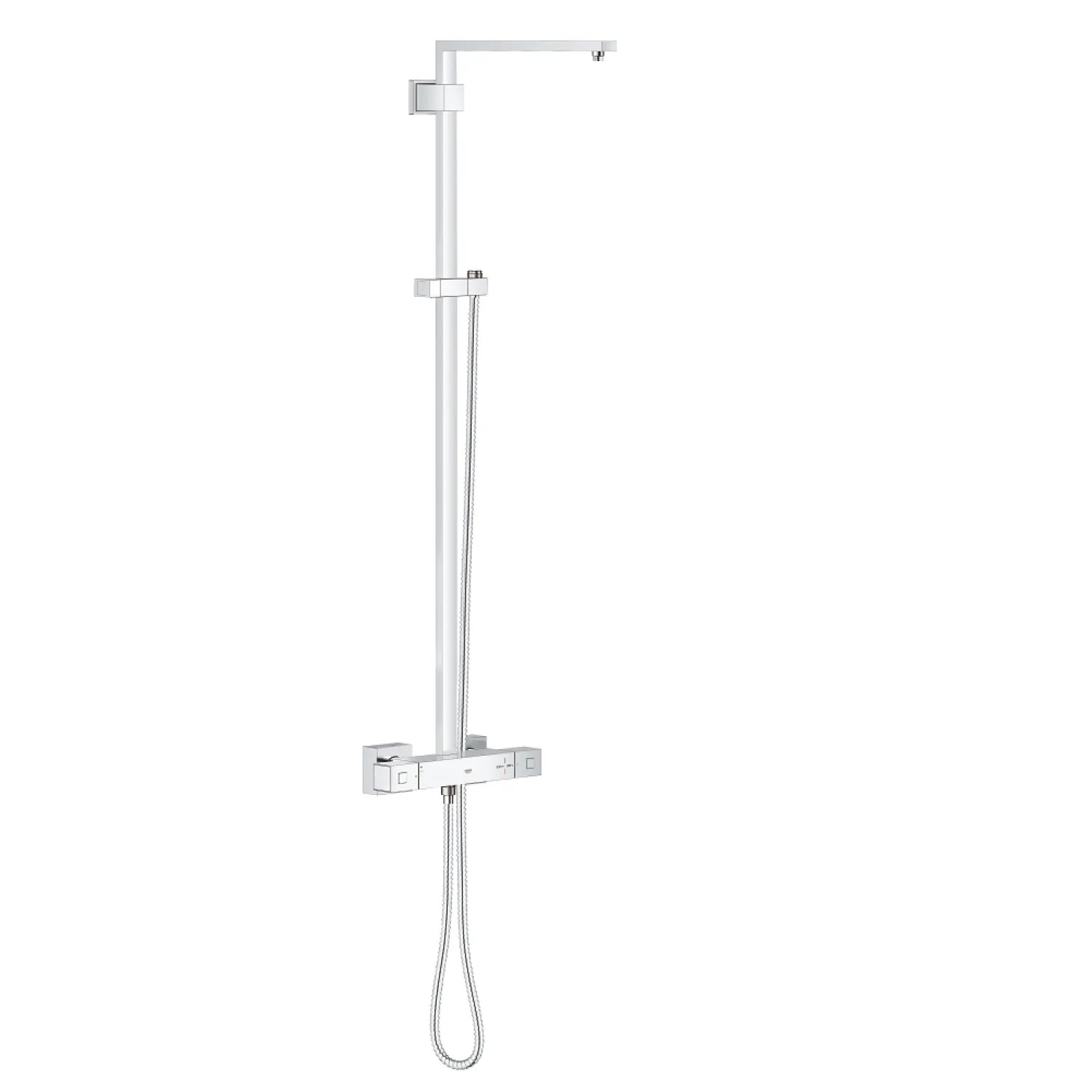 Grohe 26420000 Grohe Euphoria Cube Thermostatic Wall-Mount Shower System with Twist-Free 59in Metal RotoFlex Shower Hose, StarLight Chrome - 26420000
