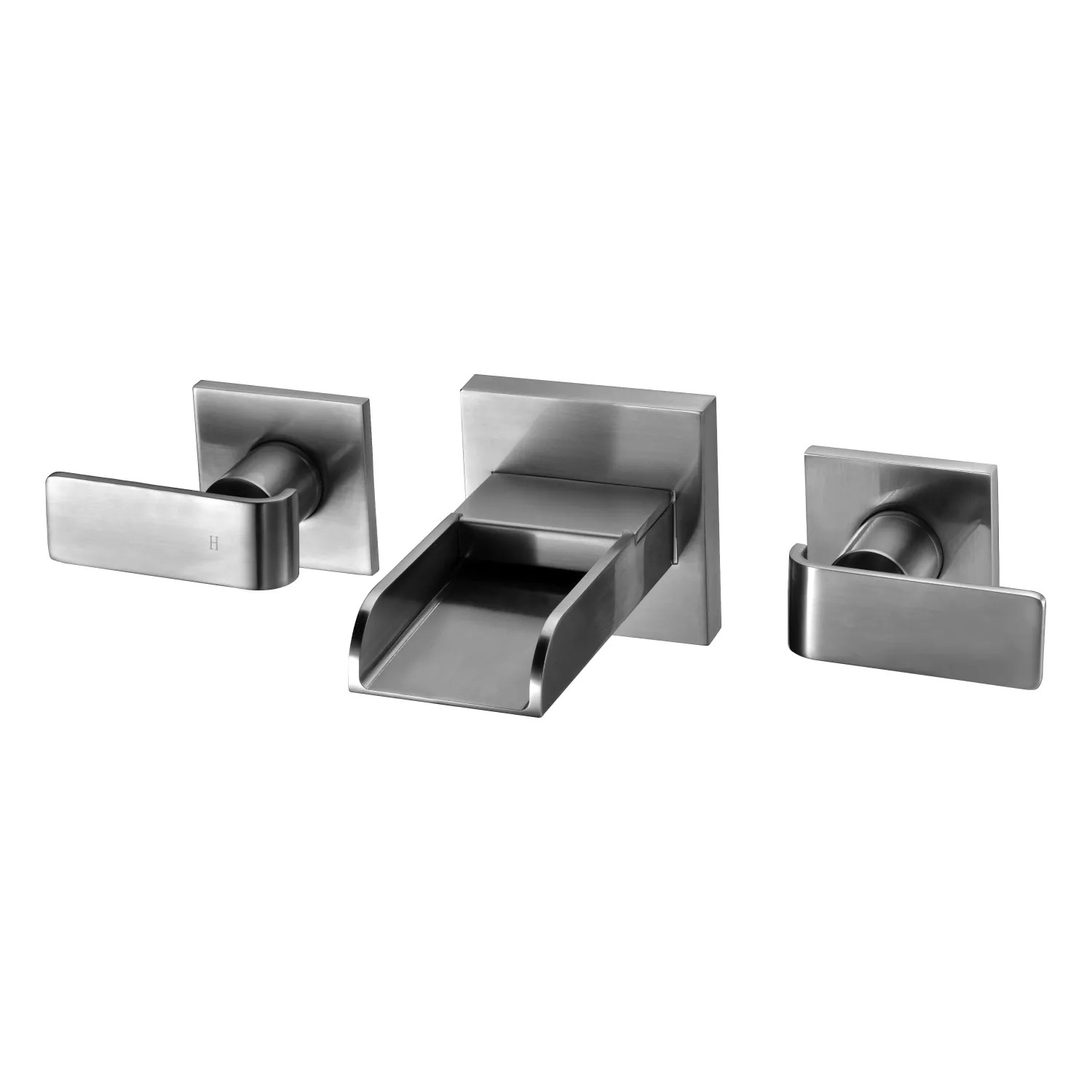 Alfi AB1796-BN ALFI Two-Handle Widespread Bathroom Faucet, Wall Mounted, Waterfall Spout, Lever Handle, Hot and Cold, Brushed Nickel - AB1796-BN