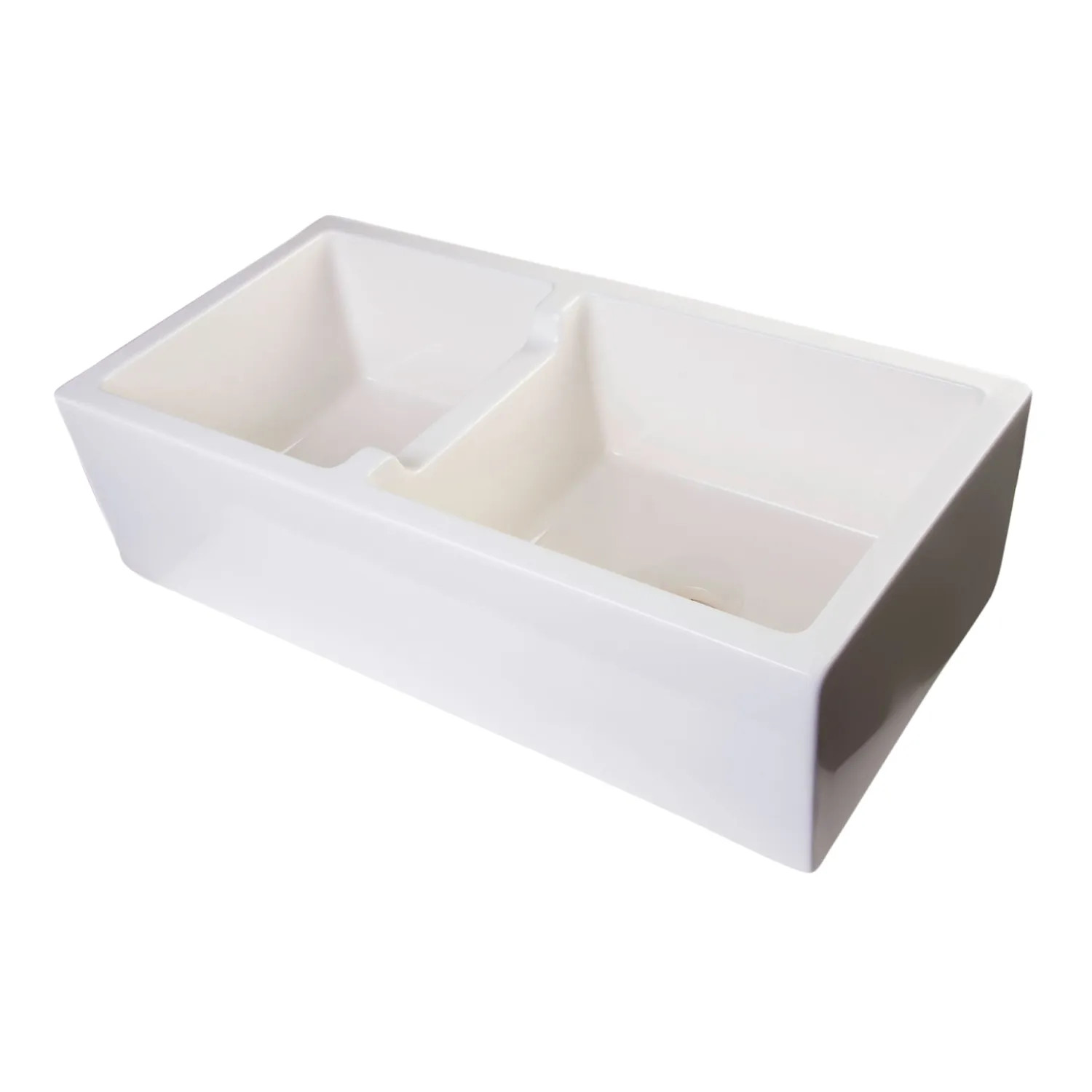 Alfi AB3618DB-B ALFI AB3618DB-B Double Bowl Fireclay Farm-Style Kitchen Sink, Biscuit