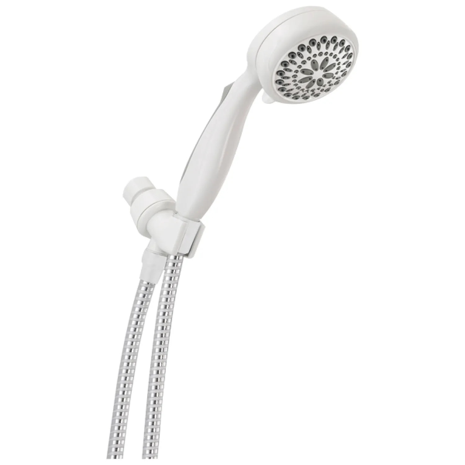 Delta 75701CWH Delta Seven-Spray Setting Hand Shower with Stainless Steel Hose, 1.75 GPM, Touch-Clean Nozzles, Round, Non-Slip Handle, White - 75701CWH
