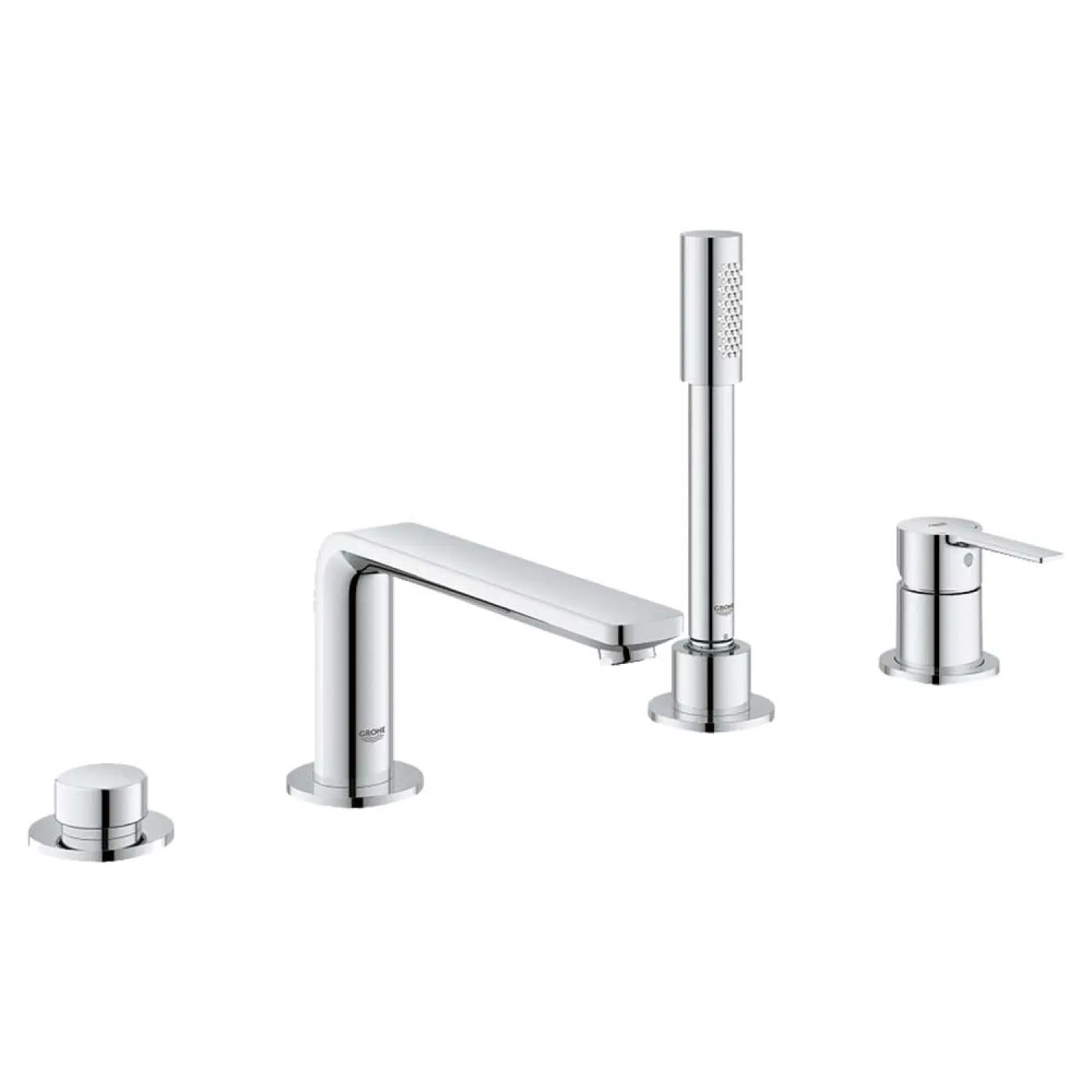 Grohe 19577001 Grohe Lineare Single-Handle Roman Tub Faucet with Sena Stick Hand Shower, 4 Hole, SpeedClean Nozzles, SilkMove Ceramic Cartridge, Starlight Chrome - 19577001