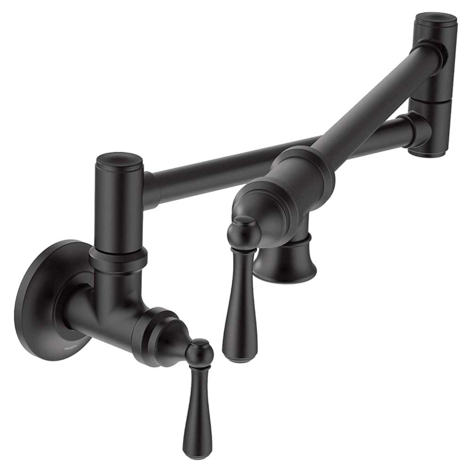 Moen S664BL Moen Traditional Wall-Mount Two Handle Pot Filler Faucet, Matte Black - S664BL