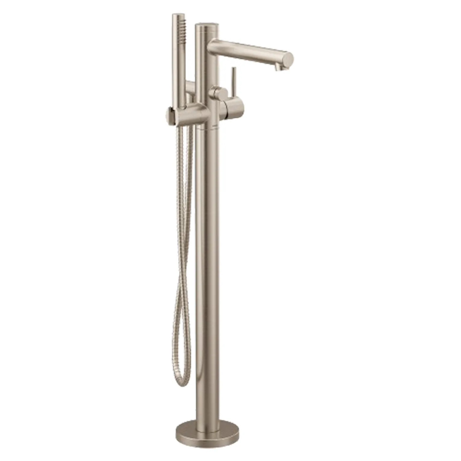 Moen 395BN Moen Align 6 GPM Freestanding Tub Filler with 1.75 GPM Single-Function Hand Shower, 59in Metal Hose, Single Lever Handle, Brushed Nickel - 395BN