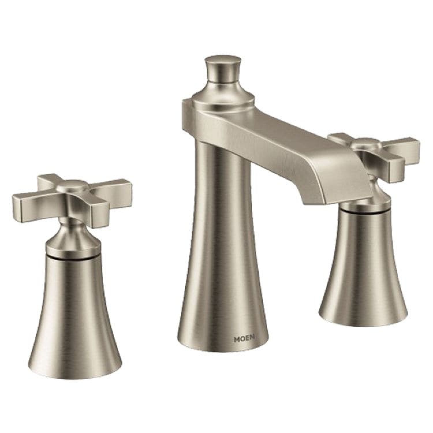 Moen TS6985BN Moen Flara Two-Handle Widespread Brushed Nickel Bathroom Faucet with Cross Handles, 1.2 GPM, 60 PSI, WaterSense, Three-Holes - TS6985BN