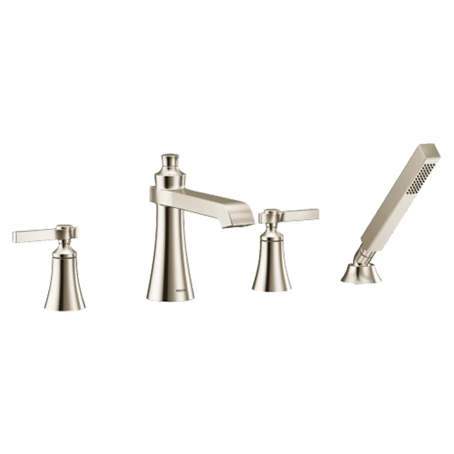 Moen TS928NL Moen Flara Two-Handle Roman Tub Faucet with 2 GPM Single-Function Hand Shower, Lever Handles, Double Check Valves, Polished Nickel - TS928NL