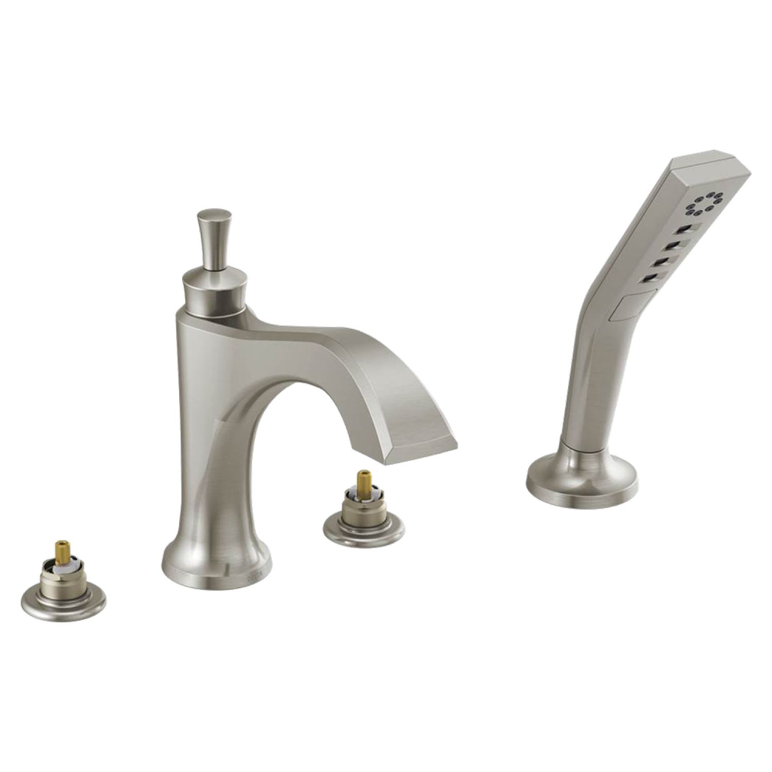 Delta T4756-SSLHP Delta Dorval Two-Handle Roman Tub Faucet Trim with  Hand Shower, 1.75 GPM Three-Setting Hand Shower, H2Okinetic, Less Handles, Stainless - T4756-SSLHP