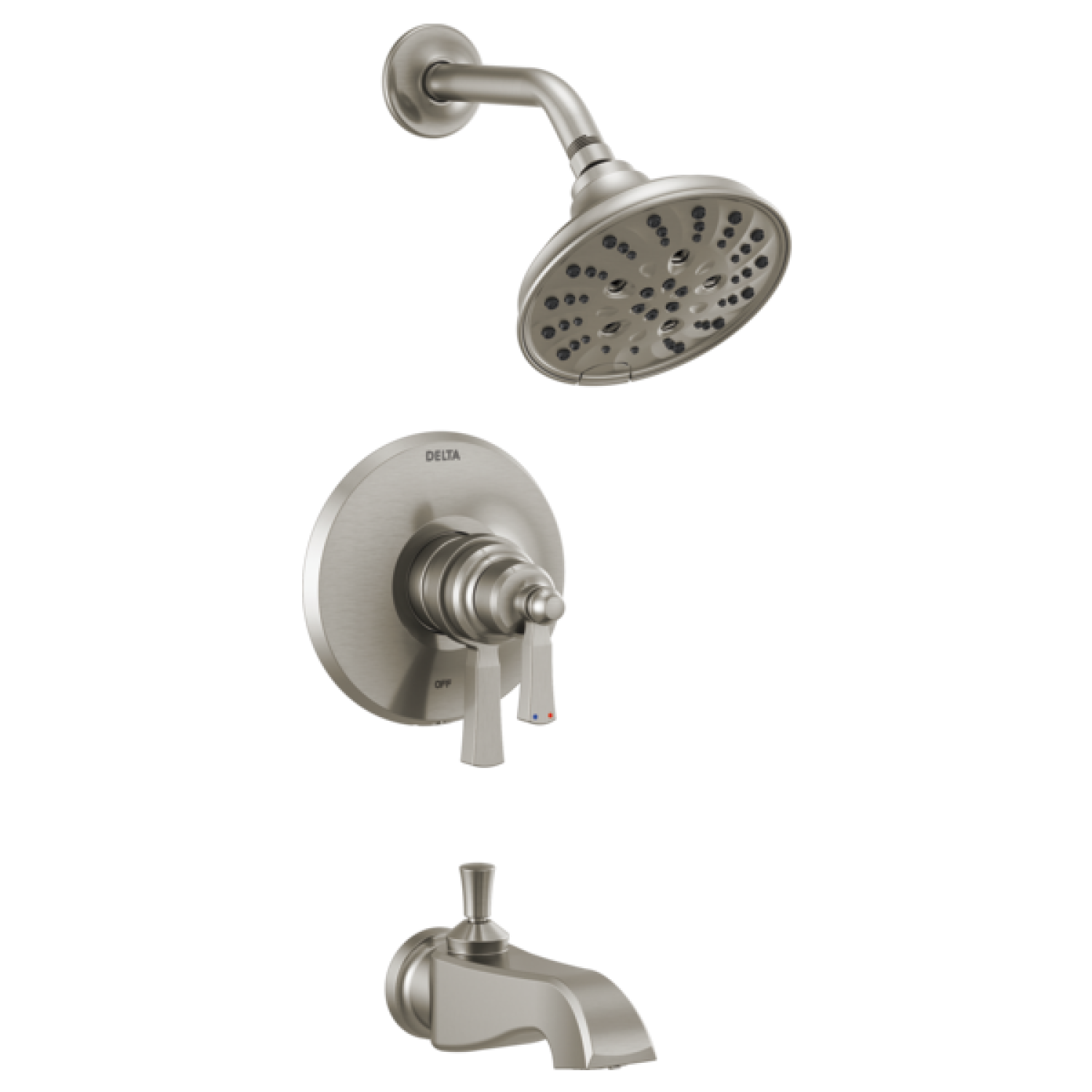 Delta T17456-SS Delta Dorval Monitor 17 Series H2Okinetic Tub/Shower Faucet with 5-Setting Showerhead, Two-Handle, 1.75 GPM, Lever Handles, Stainless - T17456-SS