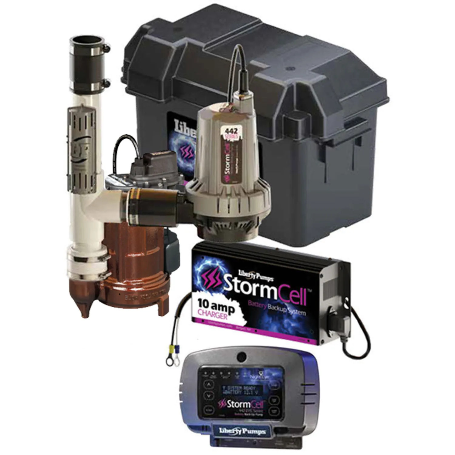 Liberty Pumps Sump Pump Combo, 43 GPM, 1/3 HP, 115 Volts, 257 VMF Pump with  442 StormCell Emergency Backup, 10A Battery - PC257-442-10A