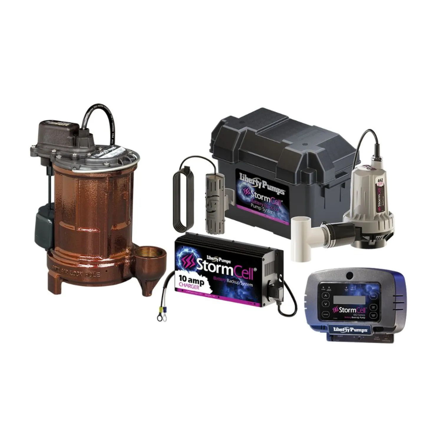 Liberty Pumps Sump Pump Combo, 257 VMF Pump with 442 StormCell Emergency  Backup, 10A Battery, NightEye Alarm - PC257-442-10A-Eye