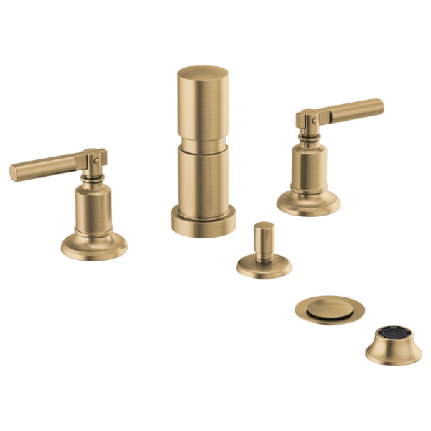 Brizo 68476-GL Brizo Invari Two-Handle Bidet Faucet with Diverter and Metal Pop-Up, Lever Handles, 4-Hole, Brilliance Luxe Gold - 68476-GL