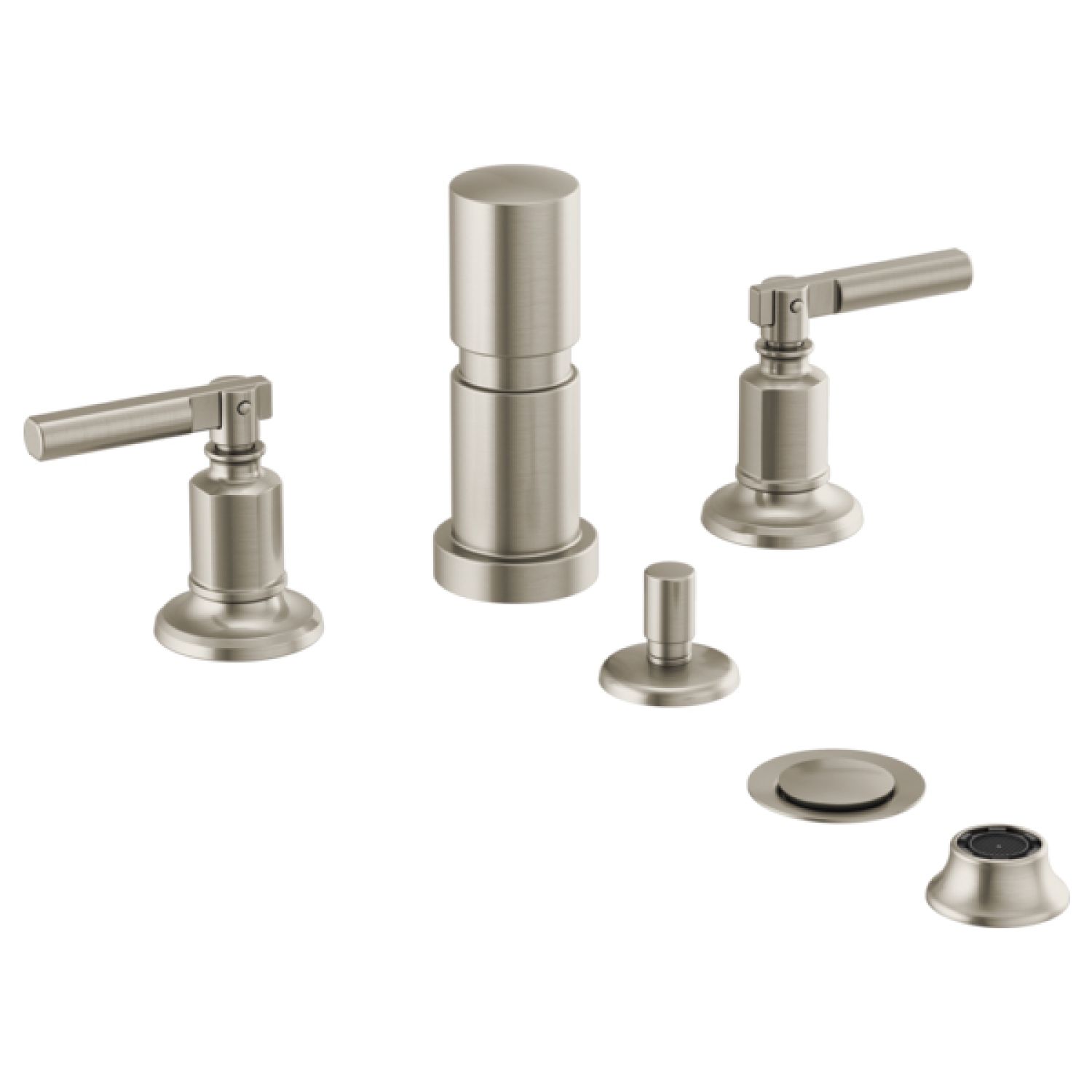 Brizo 68476-NK Brizo Invari Two-Handle Bidet Faucet with Diverter and Metal Pop-Up, Lever Handles, 4-Hole, Brilliance Luxe Nickel - 68476-NK