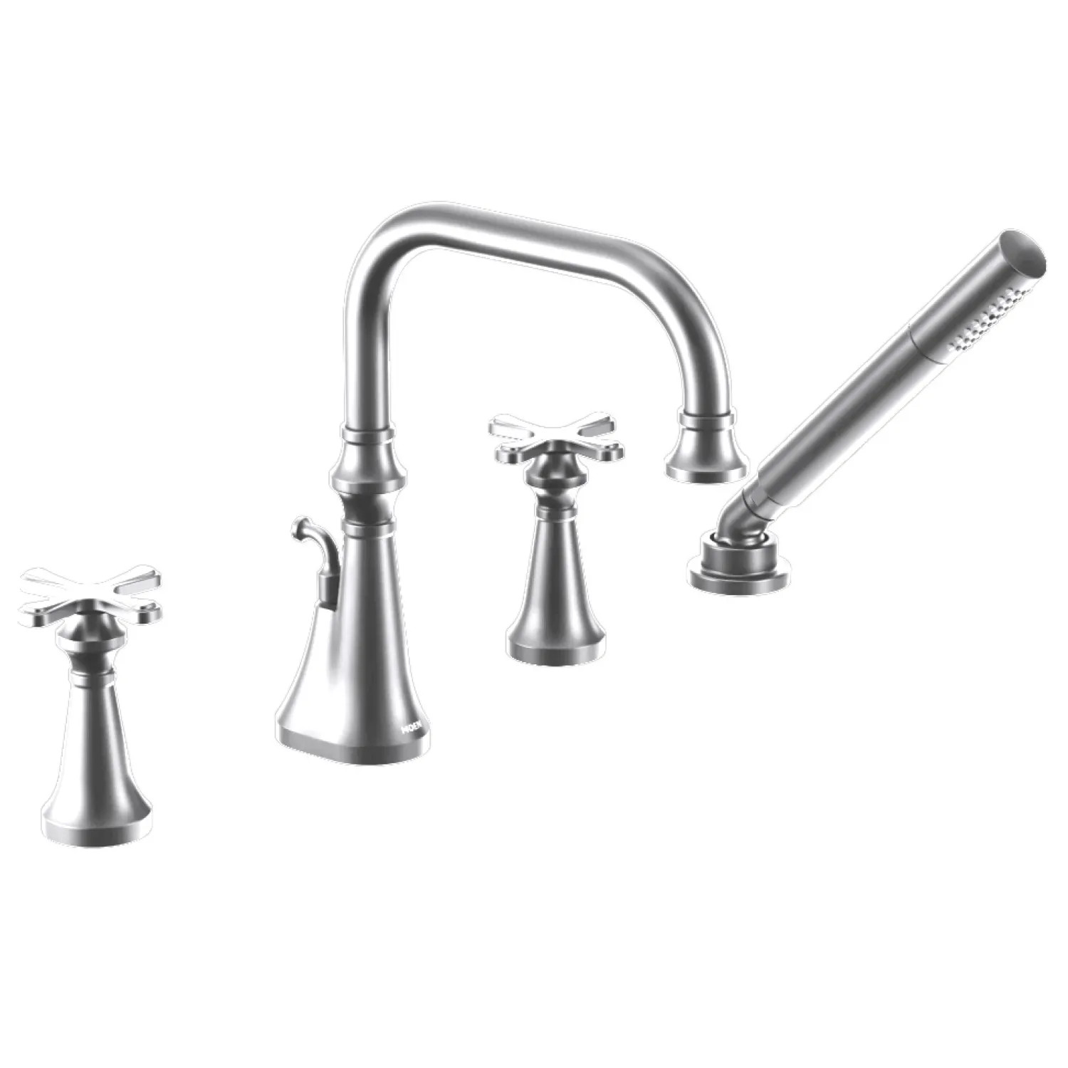 Moen TS44506 Moen Colinet Two-Handle Roman Tub Faucet with 1.75 GPM Single-Function Hand Shower, High Arc Spout, Cross Handles, Polished Chrome - TS44506