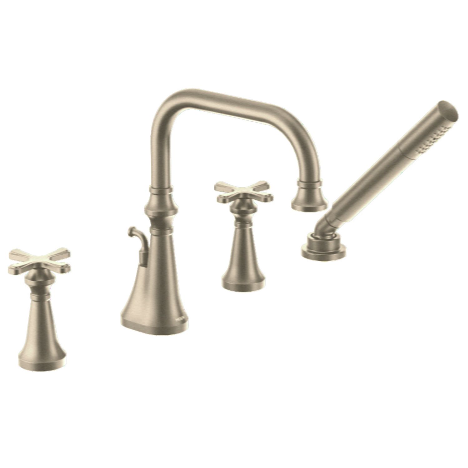 Moen TS44506BN Moen Colinet Two-Handle Roman Tub Faucet with 1.75 GPM Single-Function Hand Shower, High Arc Spout, Cross Handles, Brushed Nickel - TS44506BN