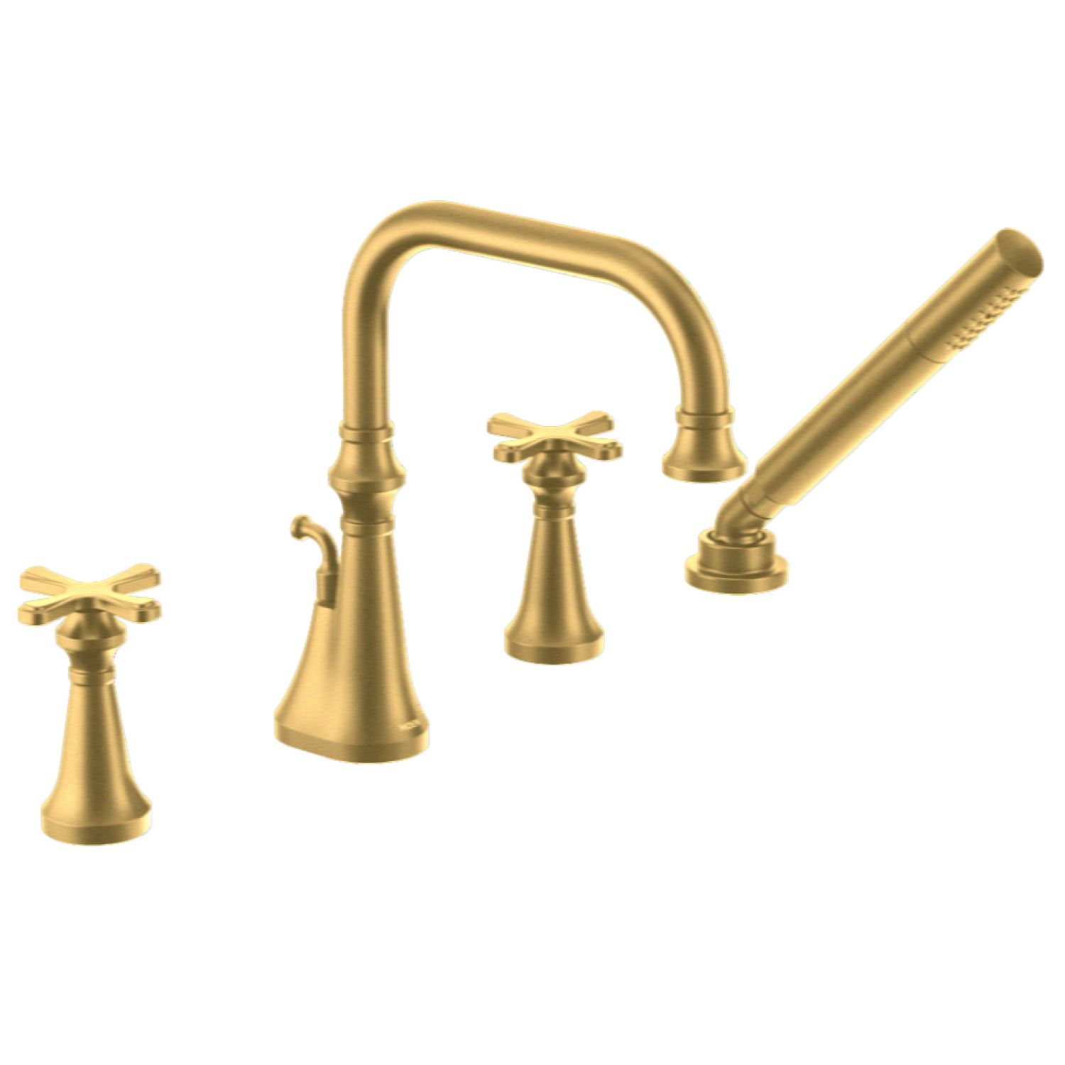 Moen TS44506BG Moen Colinet Two-Handle Roman Tub Faucet with 1.75 GPM Single-Function Hand Shower, High Arc Spout, Cross Handles, Brushed Gold - TS44506BG