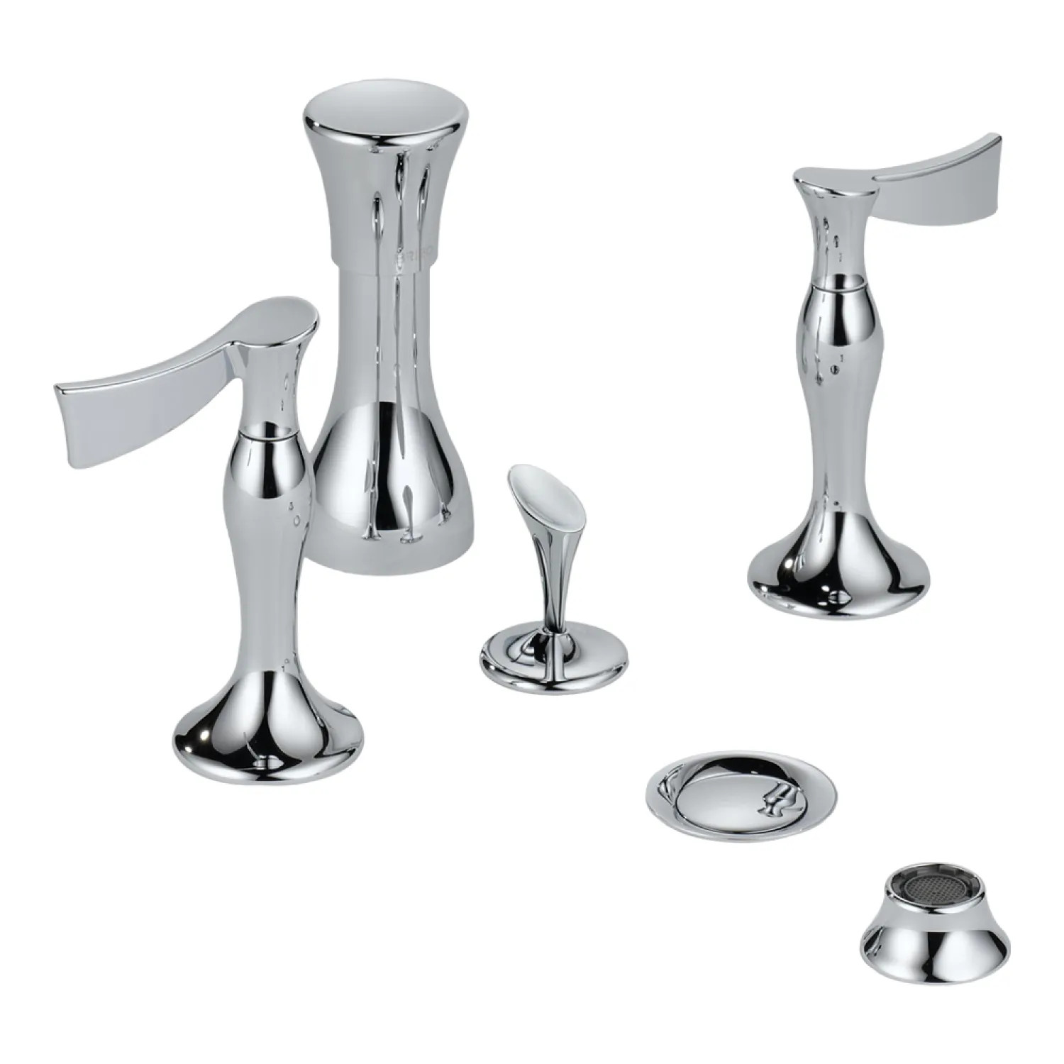 Brizo 68490-PCLHP Brizo RSVP Two-Handle Bidet Faucet with Diverter and Metal Pop-Up, 4-Hole, Less Handles, Polished Chrome - 68490-PCLHP
