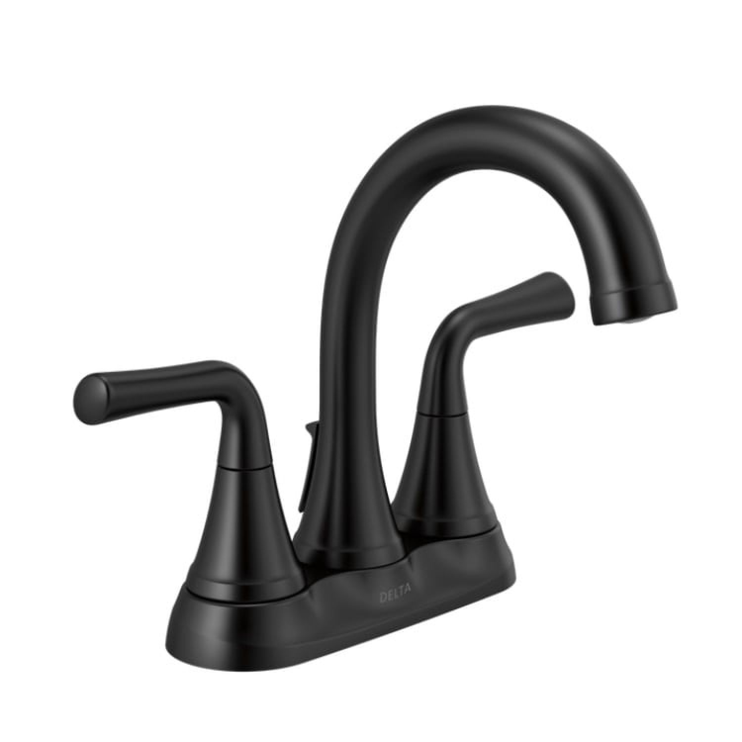Delta 2533LF-BLMPU Delta Kayra Two Handle Centerset Bathroom Faucet with Metal Pop-Up Drain, ADA, 1.0 GPM, Matte Black - 2533LF-BLMPU