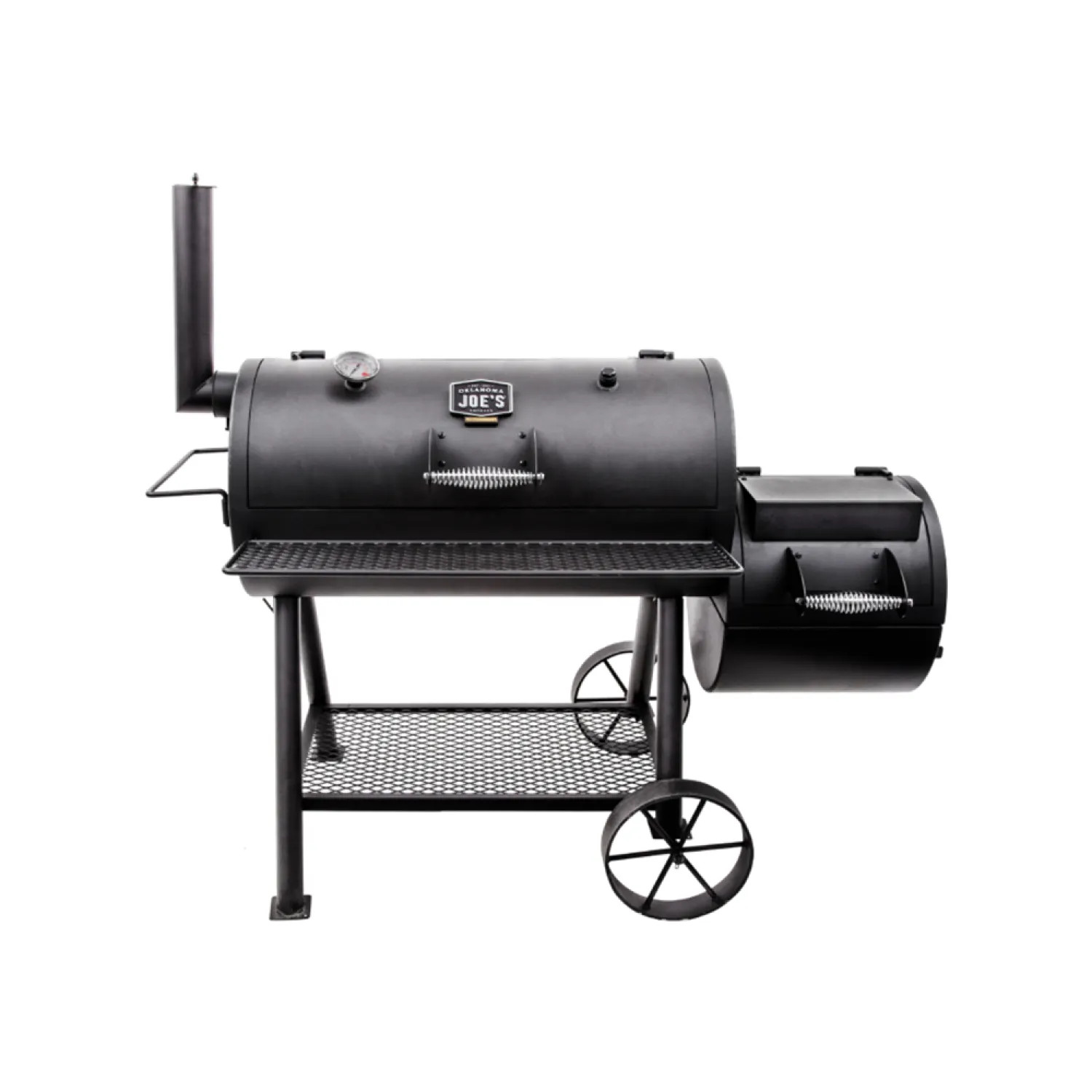 15202031 Oklahoma Joe's Highland Offset Black Smoker with Professional Temperature Gauge and Firebox Door with Air Damper, Cool-Touch Handles, Heavy-Gauge Steel - 15202031