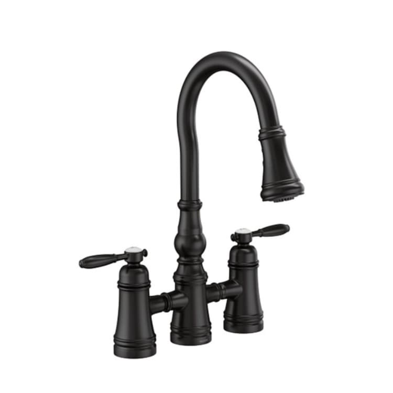 Moen S73204BL Moen Weymouth Two-Handle Pull-Down High Arc Bridge Kitchen Faucet, Matte Black - S73204BL
