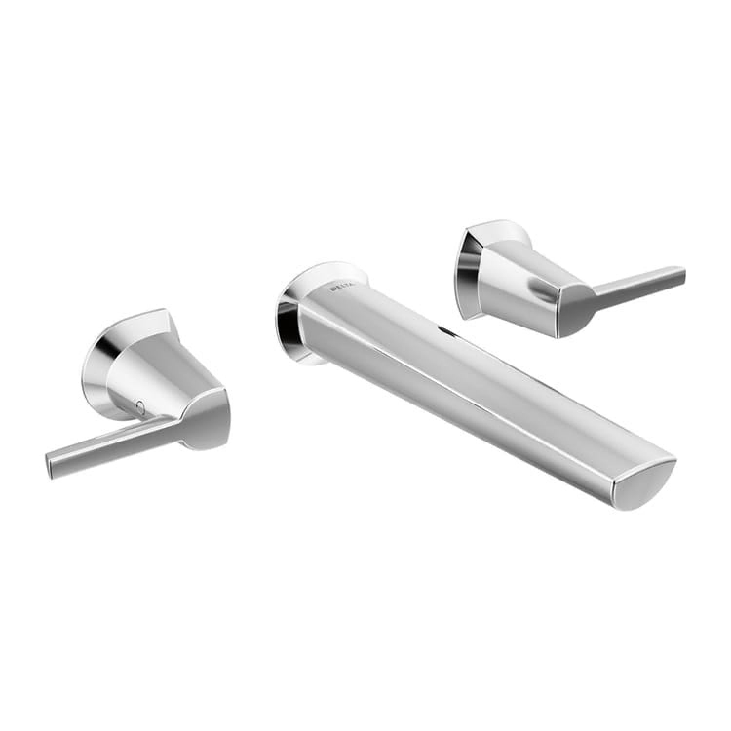 Delta T3571LF-PR-WL Delta Galeon Wall-Mount Chrome Lavatory Faucet Trim, Less Drain, Lumicoat, 1.2 GPM, Two-Handle, Lever Handle, Less Rough-In - T3571LF-PR-WL