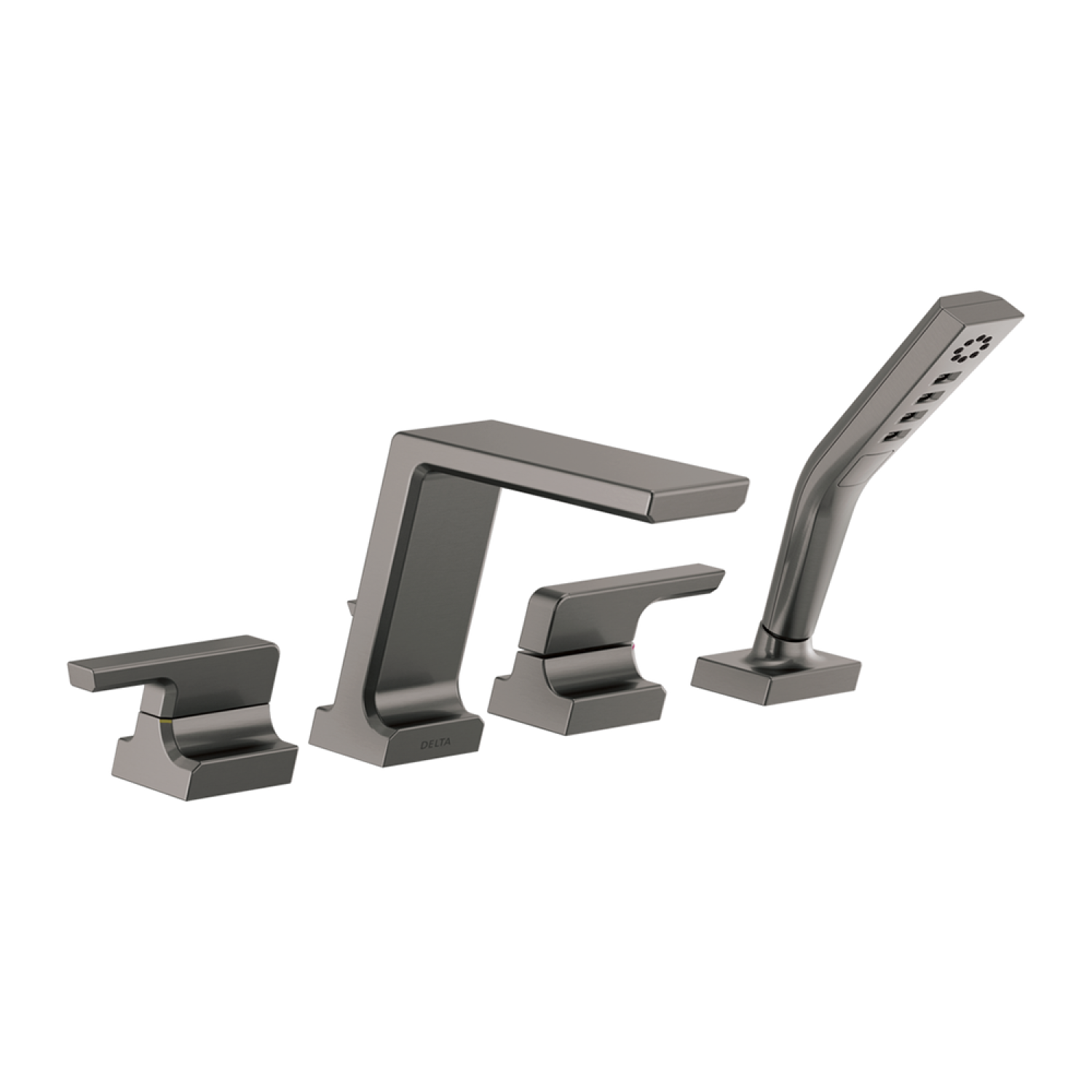 Delta T4799-KS-PR Delta Pivotal Two-Handle Roman Tub Faucet Trim with 1.75 GPM Three-Setting Hand Shower, H2Okinetic, Angular Spout, Lever Handles, Lumicoat Black Stainless - T4799-KS-PR