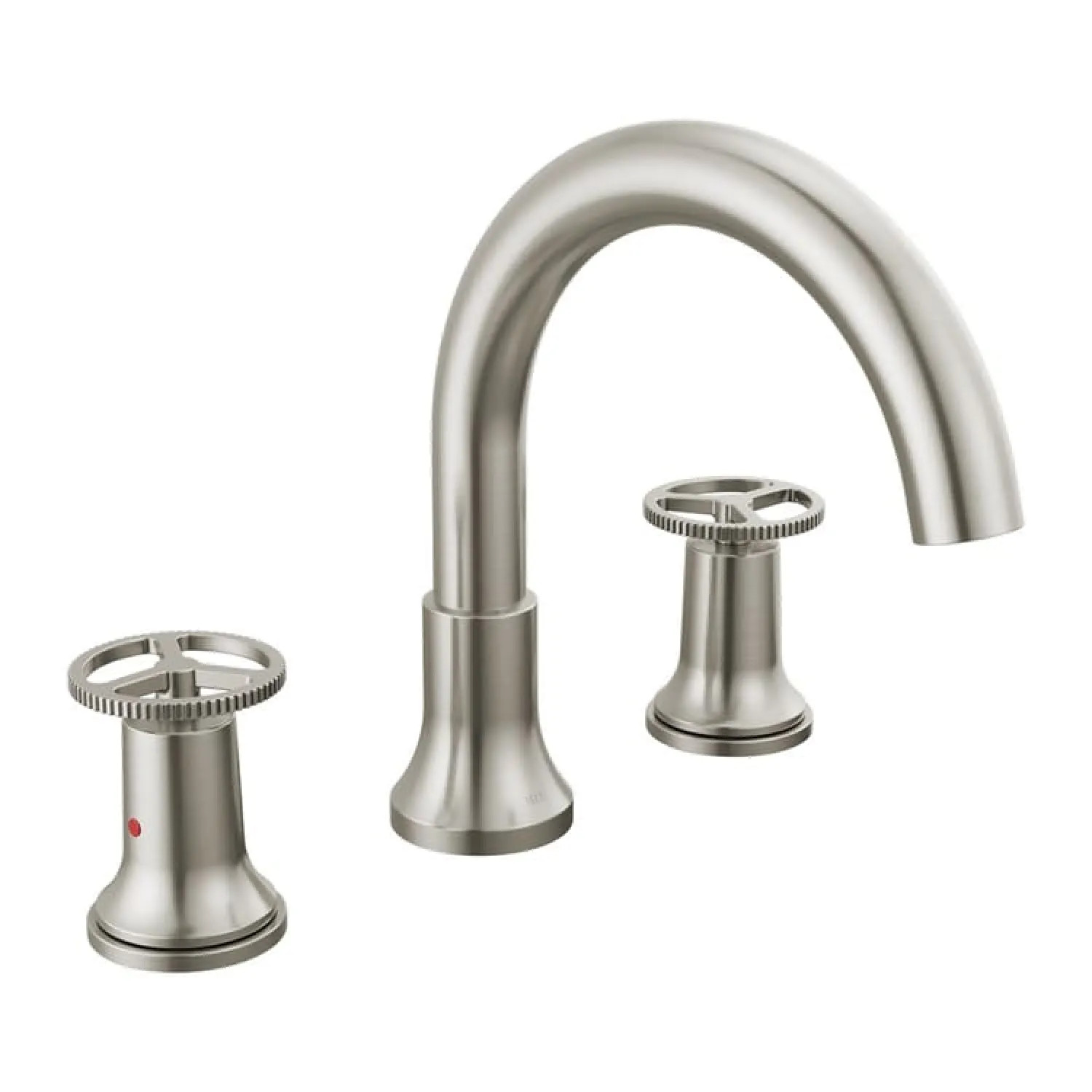 Delta T2758-SS Delta Trinsic Two-Handle Roman Tub Faucet Trim, Three-Hole Deck Mount, High Arc Spout, Wheel Handles, 1.75 GPM Flow Rate, Stainless - T2758-SS