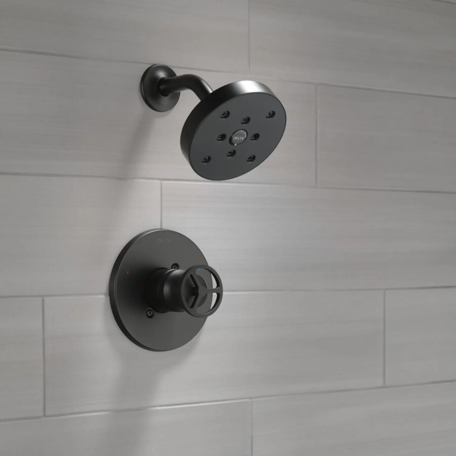 Delta T14258-BL Delta Trinsic Monitor 14 Series Single-Handle H2Okinetic Shower Faucet with Raincan Shower Head, 1.75 GPM, Wheel Handle, Matte Black - T14258-BL