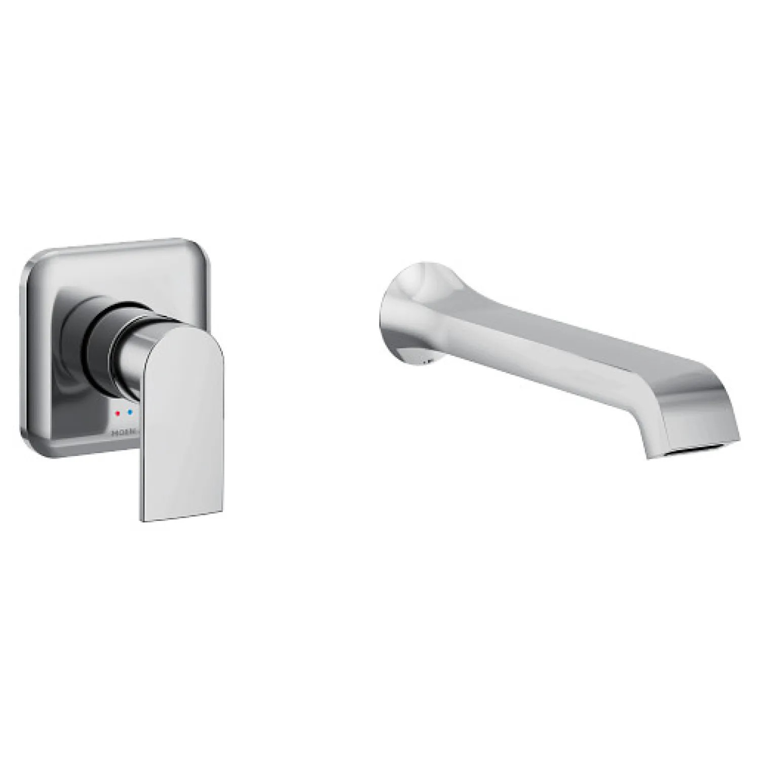 Moen WT901 Moen Genta LX Wall-Mount Tub Faucet with 10in Ultrathin Tub Spout, Single Lever Handle with Temperature Indicator, 8 GPM, Polished Chrome - WT901