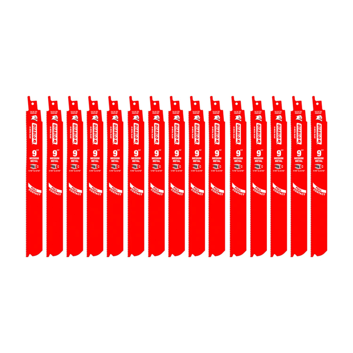 Diablo DS0914BF15 Diablo 15-Pack 9in Bi-Metal Reciprocating Saw Blade for Medium Metal Cutting, 14/18 TPI Dual Tooth Design - DS0914BF15
