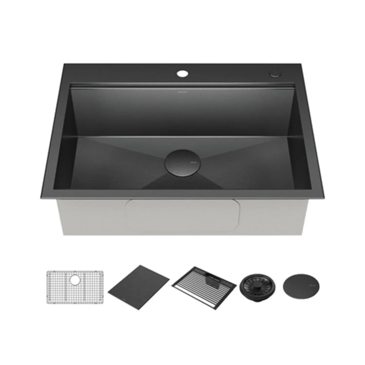 Delta 95A9031-T30S-GS Delta Rivet 30in x 22in x 9-1/2in Single Bowl Drop-In Workstation Kitchen Sink with WorkFlow Ledge And Accessories, 16 Gauge, PVD Gunmetal - 95A9031-T30S-GS