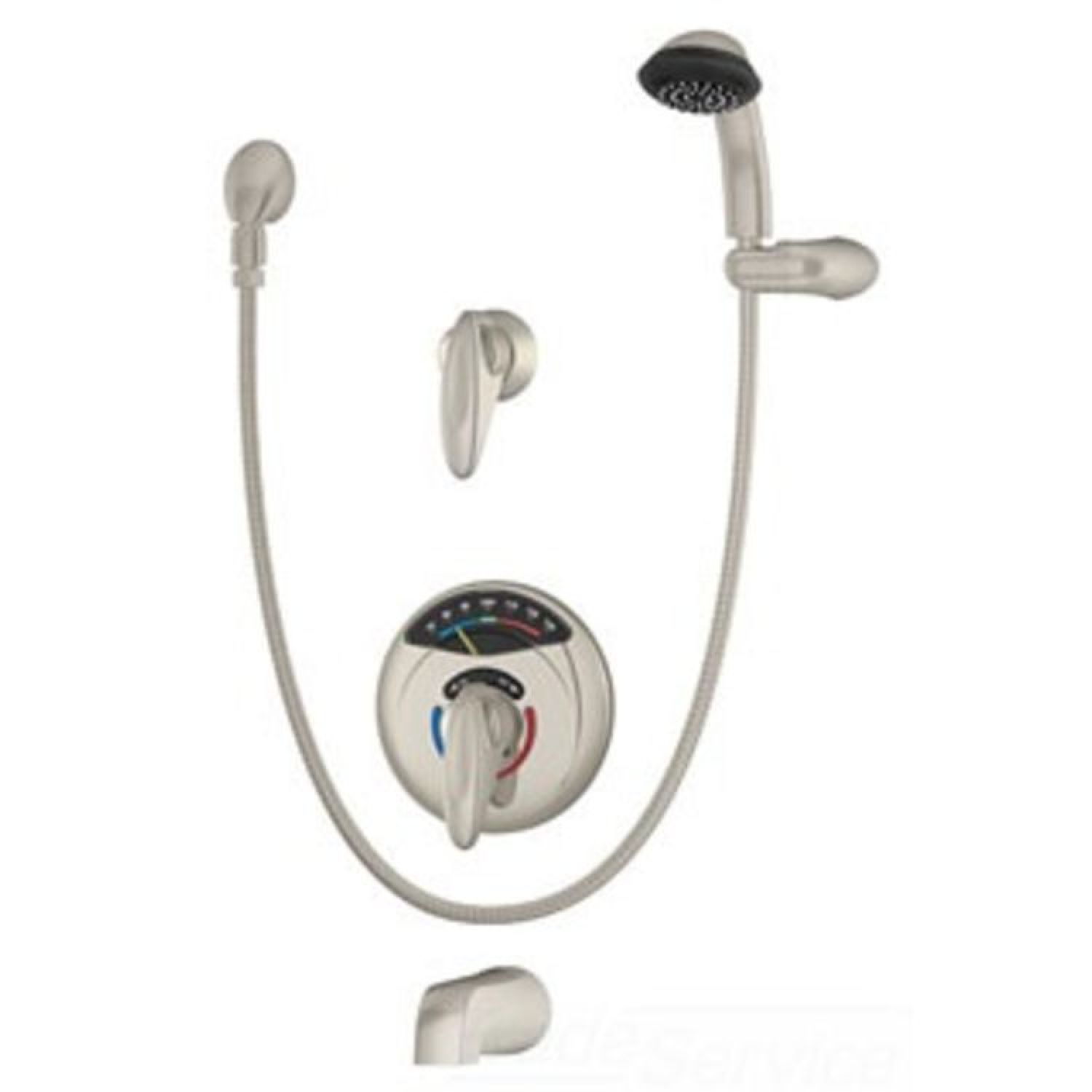 Symmons 1-500VT-H401-V-STN Symmons Tub/Hand Shower Faucet, Visu-Temp with Clear-Vue Thermometer, 2 Lever Handles, 2.0 GPM, Satin Nickel - 1-500VT-H401-V-STN
