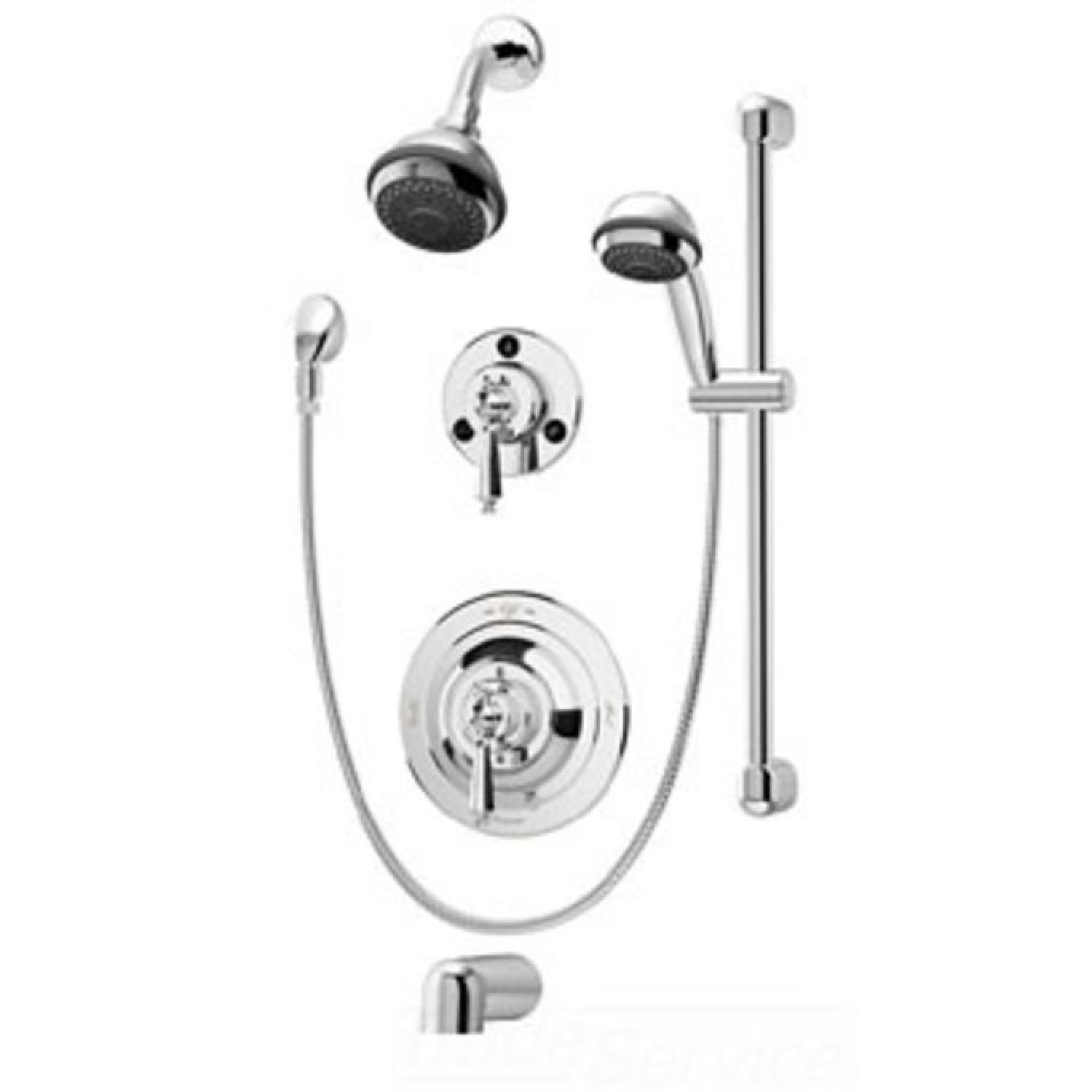 Symmons 1-7520-X Symmons Water Dance Tub/Shower Faucet with Integral Stops, 3-Mode Hand Shower and Showerhead, Non-Diverter Tub Spout, Chrome - 1-7520-STN-X