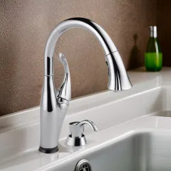 Click here to see Delta 9192T-SD-DST Delta Addison Touch2O Single Handle Pull-Down Kitchen Faucet w/ Soap Dispenser, Chrome - 9192T-SD-DST