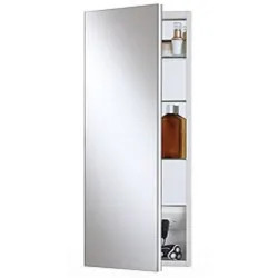 Click here to see Jensen 704325 Jensen Meridian 15-1/8in width x 35-1/8in height Surface/ Recess Mount Medicine Cabinet with 180V Electrical Outlet, 3 Electrical Knock-Outs - 704325
