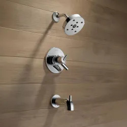 Click here to see Delta T17459 Delta Trinsic Monitor 17 Series H2Okinetic Tub/Shower Faucet with Volume Control, Two-Handle, 1.75 GPM, Lever Handle, Chrome - T17459