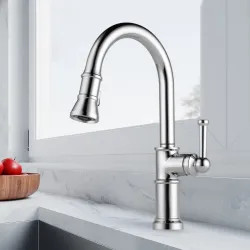 Click here to see Brizo 63025LF-PC Brizo Artesso Single-Handle Pull-Down Kitchen Faucet w/ 2-Function Sprayer, DIAMOND Seal, MagneDock, 1.8 GPM, Polished Chrome - 63025LF-PC